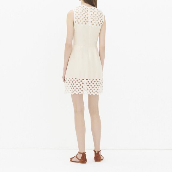 Sandro Paris Rita Linen Cotton Lattice Mini Dress, Cream White, Size 3 (US 8) - Picture 5 of 15